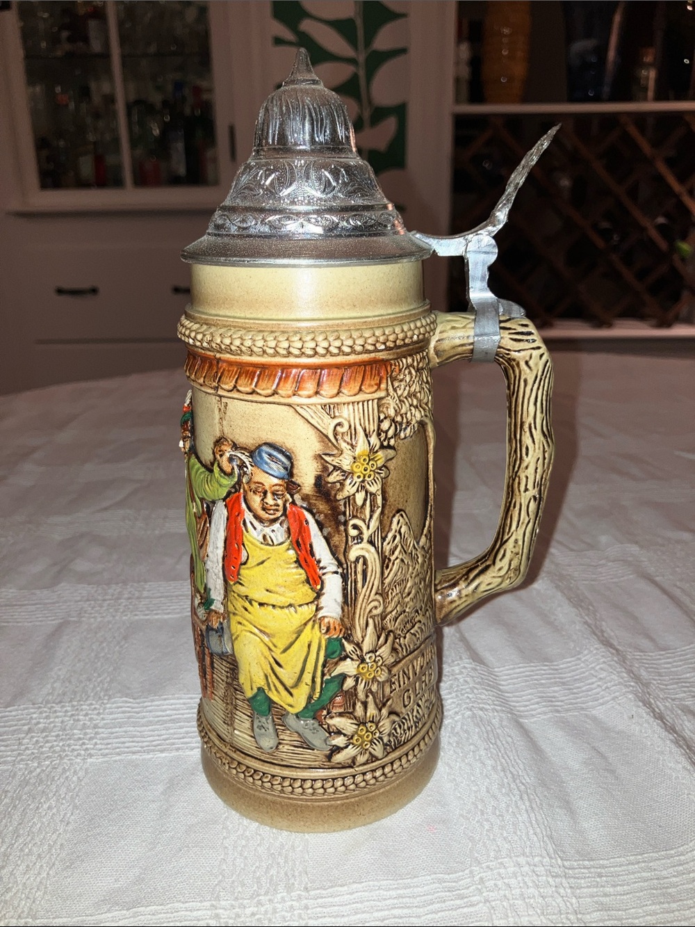 Vintage Gerz German Ceramic 1L Beer Stein, 9-3/4” H, 3-3/4” Dia.